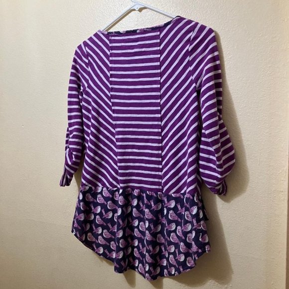 Anthropologie Postmark Fairley Purple Striped/Bird Pattern High Low Top Size XS - Picture 2 of 9
